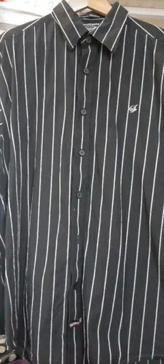 黒ストライプ刺繍 長袖シャツ XLサイズ