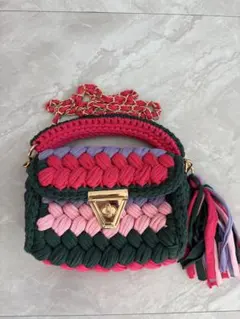 バッグ　編み　ピンク　緑