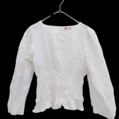 So 【S】ホワイト コットン カットソー 長袖 花柄 レディース シンプル