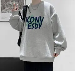 新品　メンズ トレーナー ビッグロゴ ストリート カジュアル グレー 4XL