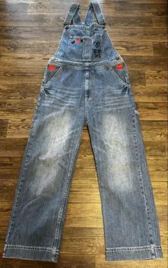 w♡c ダブルシー クマたん オーバーオール デニム ハート刺繍付き