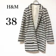 【H&M】ホワイトブラック　ボーダー　ツイード調　テーラードカラー　前空きM相当