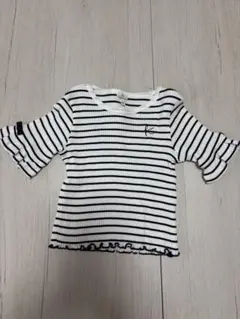 KUMIKYOKU ストライプ フリル袖 カットソー 100