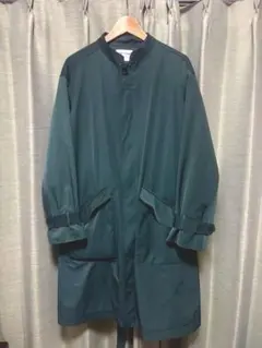ダークグリーン ロングコート ウエストリボン付き