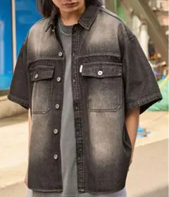 【retock's】ヴィンテージライクオーバーダイデニムオーバーサイズ半袖シャツ