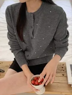 SHEIN Dazy パール カーディガン ニット グレー Mサイズ