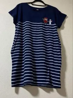 グラニフ だるまちゃん 원피스 半袖 チュニック ボーダー ネイビー
