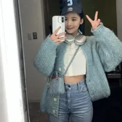 ミチちゃん着用 VEQUM シャギーカーディガン ブルーグリーン