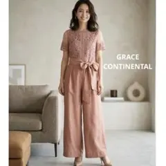 美品❣️GRACE CONTINENTAL オールインワンパンツ　シフォンレース袖のサムネイル