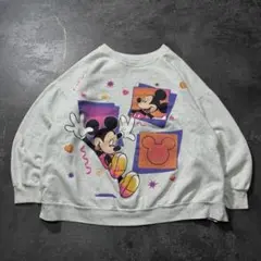 90s Disneyディズニーミッキーマウススウェット霜降りグレー短丈古着L