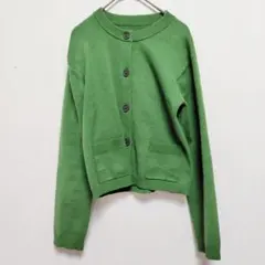 【無印良品】 良品計画 ボタン付きカーディガン 綿混 ポケット シンプル 緑 S