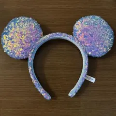 ディズニー　ミッキーカチューシャ水色　オーロラスパンコール