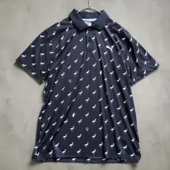美品【プーマゴルフ】総柄ポロシャツ 鳥柄 半袖 ストレッチ ゴルフウェア S