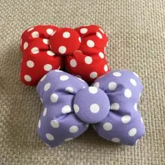 薄紫&赤白ドットセット♡コメントで二個450円に！ミニーちゃん型リボンゴム