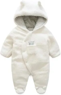 AB75m【もこもこ可愛い】ベビーロンパース くま フード付き 66サイズ