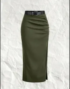 【新品】 4XLオリーブグリーンタイトスカート ドレープデザイン ロングスカート