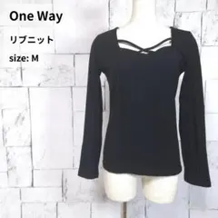 One Way デコルテクロス リブニット カットソー M ブラック ストレッチ