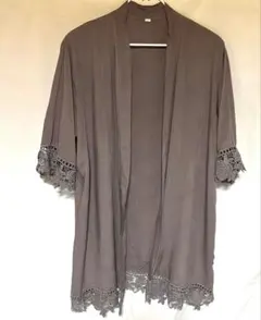 グレーパープル レース付き ロングカーディガン S/M/L