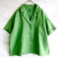 アーバンリサーチドアーズ　麻100%リネン開襟シャツ　半袖シャツグリーンONE