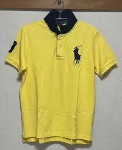 イエローポロシャツ ネイビー襟 ポロ馬刺繍
