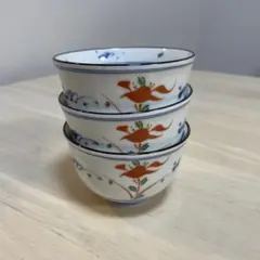【新品・未使用】美濃焼 染赤絵 ゆらぎ煎茶碗 3客セット 湯呑み