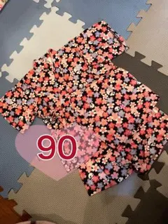 甚平　花柄　派手　女の子　可愛い　黒　桜花柄甚平 サイズ90