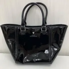 LAURA ASHLEY エナメル調 トートバッグ ブラック　美品