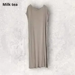 ミルクティー　半袖ワンピース　ロング丈　M 授乳服　ベージュ　綿