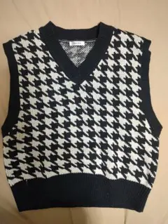 イング　千鳥格子　チェック柄　ニットベスト　2点セット　グレイル