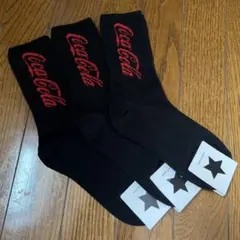 韓国靴下☆レディースソックス☆フリーサイズ☆Coca-Cola☆黒3足セットのサムネイル