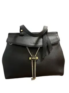 ブラックレザー ハンドバッグ チェーン装飾