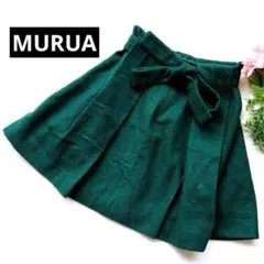 【ムルーア】美品✨フレアプリーツミニスカート　生地しっかり　ウエストリボンベルト
