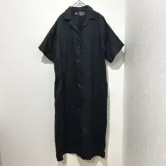 ✨美品【無印良品】(XS〜S)麻100% 半袖シャツワンピース 黒 MUJI