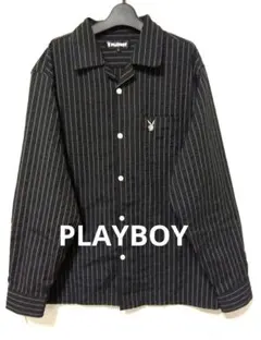 美品✨PLAYBOY ストライプ柄 長袖シャツ ブラック Lサイズのサムネイル