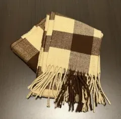 【中古】マフラー チェック柄 ブラウン系