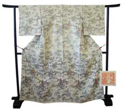 美品 お茶事に最適 縮緬地 更紗柄 附下げ・小紋（正絹）未使用＜KK1146 