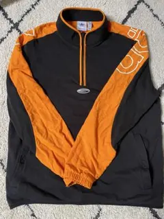 adidas オレンジ ブラック ジップアップ トレーナー L