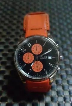 D&G TIME 腕時計 クロノグラフ オレンジレザーベルト　電池交換済