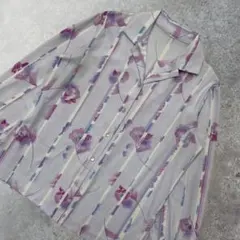 vintage 昭和レトロ 総柄シャツ 花柄 紫 レトロ 長袖ブラウス 個性的