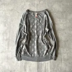 00s カットソー ロンT スカルプリント グレー 骸骨グランジ y2k パンク