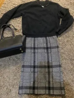 上品タイトスカートM千鳥格子チェック冬デート婚活女子力高めユニクロBEAMS