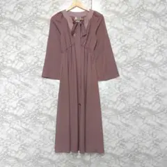MARTE ロングワンピース リボン フレア フェミニン 長袖のサムネイル