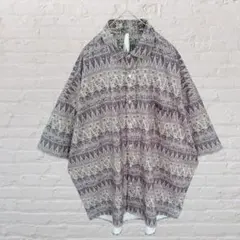 バティック ボタニカル 民族柄風 半袖ポリシャツ 幾何学模様 y2k モノトーン