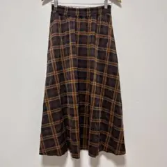 チェック柄 フレアスカート ブラウン ネイビー 【M】 きれいめ 大人可愛い