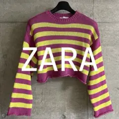 ZARA ピンクイエロー ストライプ セーター ニット M