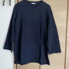 ネイビー 七分袖カットソー コットン混合　GU ロンT デザイントップス　Ｌのサムネイル