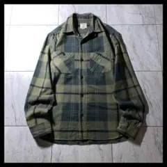 HOUSTON コットン フランネルシャツ 長袖 カーキ グリーン チェック L