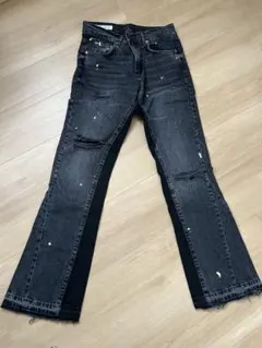 ZARA フレアフィットパッチワークデニムパンツ ダークグレー　新品