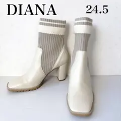 【美品】DIANA ダイアナ　ソックスブーツ　ニット　アイボリー