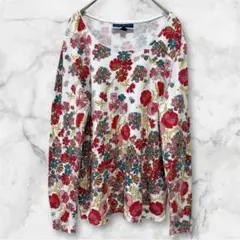 カレンスコット【Ｍ】花柄 総柄 ロンT カットソー Mレトロ ポップ 派手 海外